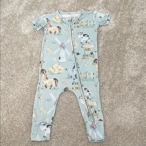 Charming Farm Print Infant Convertible Footie in Light Blue